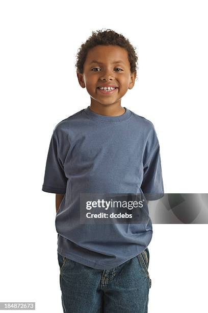 smiling boy in blank shirt - smiling boy in tshirt stockfoto's en -beelden