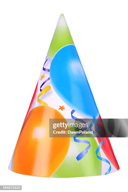 colorful cartoon party hat design - orange birthday hat stock pictures, royalty-free photos & images