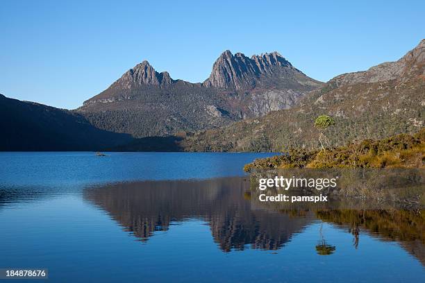 berg cradle mountain tasmanien und see dove lake - cradle mountain stock-fotos und bilder