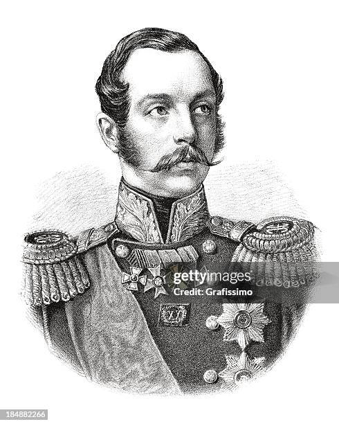 engraving emperor alexander ii of russia from 1882 - tsar alexander ii statue stock illustrations