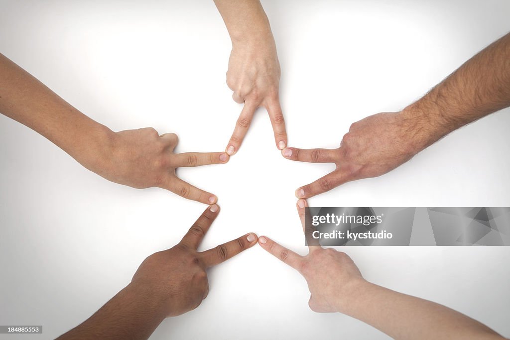 Cinco mãos forma de uma estrela