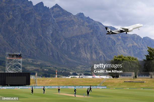 General view of play is seen during game one of the Women's ODI series between New Zealand and Pakistan at John Davies Oval on December 12, 2023 in...