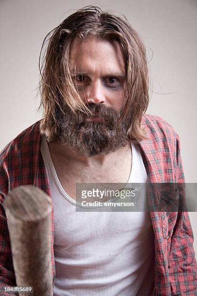 hobo: shaking a stick - long beard stock pictures, royalty-free photos & images