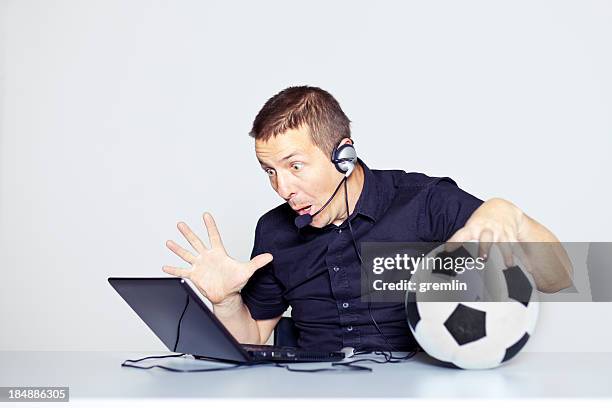 ecstatic football commentator - sports commentator stock pictures, royalty-free photos & images