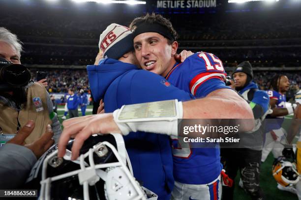 Tommy DeVito of the New York Giants celebrates after defeating the Green Bay Packers in the game at MetLife Stadium on December 11, 2023 in East...