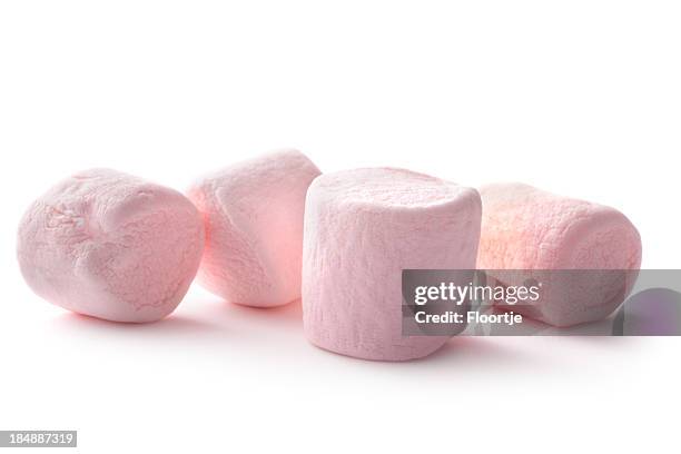 candy: marshmallows isolated on white background - marshmallow stock pictures, royalty-free photos & images