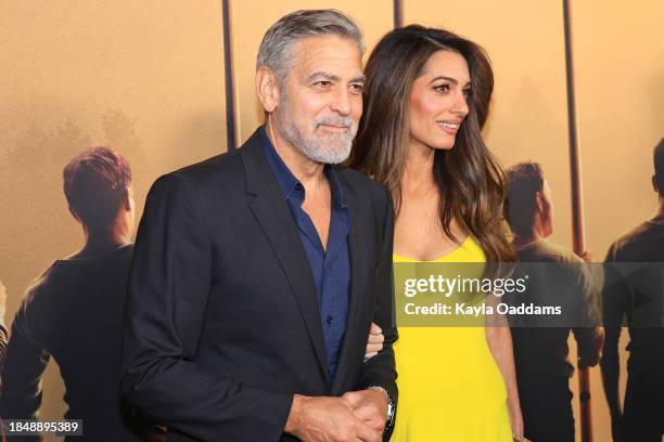 George Clooney and Amal Clooney attend the LA premiere of Amazon MGM Studios' "The Boys in the Boat" at Samuel Goldwyn Theater on December 11, 2023...