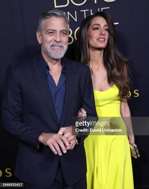 George Clooney and Amal Clooney attend the Amazon MGM Studios Los Angeles premiere of "The Boys in the Boat" at the Samuel Goldwyn Theater on...