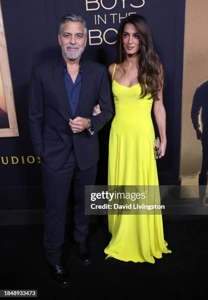 George Clooney and Amal Clooney attend the Amazon MGM Studios Los Angeles premiere of "The Boys in the Boat" at the Samuel Goldwyn Theater on...