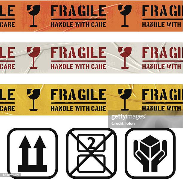 seamless duct tape sets_fragile glass - osha placard stock illustrations