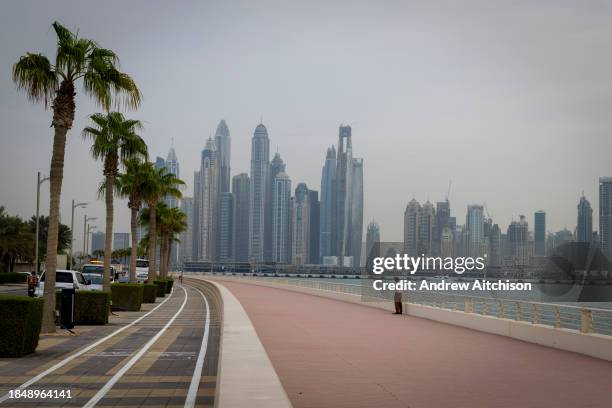 The view of the high rise buildings around Dubai marina as seen from the end of the Palm road in Dubai, United Arab Emirates on the 26th of October...