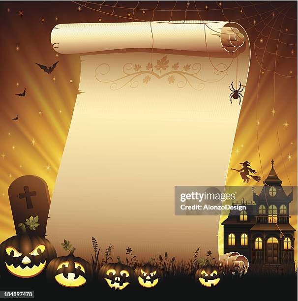 halloween scroll - gothic house stock illustrations