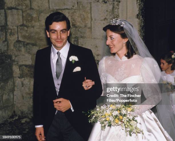 The wedding of Charles Ellingworth and Amanda Knatchbull at St Mary's Parish Church in Ashford, Kent in England, on 31st October 1987.