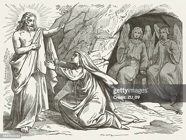 mary magdalene and the risen jesus (john 20), published 1877 - tomb stock illustrations