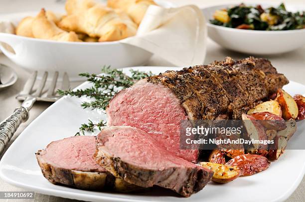 roast beef tenderloin dinner - beef stock pictures, royalty-free photos & images