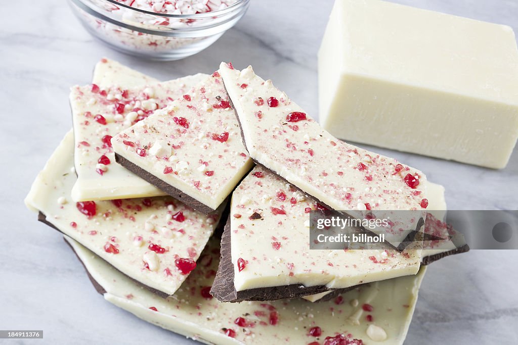 Stack of peppermint bark Christmas candy