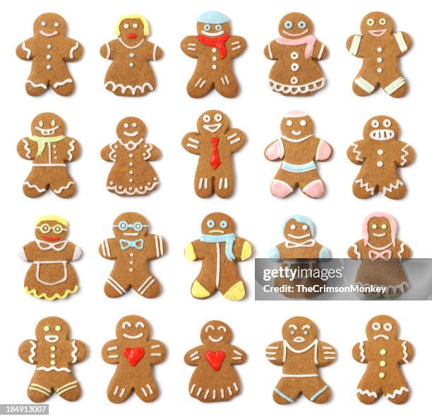 isolated gingerbread people collection assortment - gingerbread man stock pictures, royalty-free photos & images