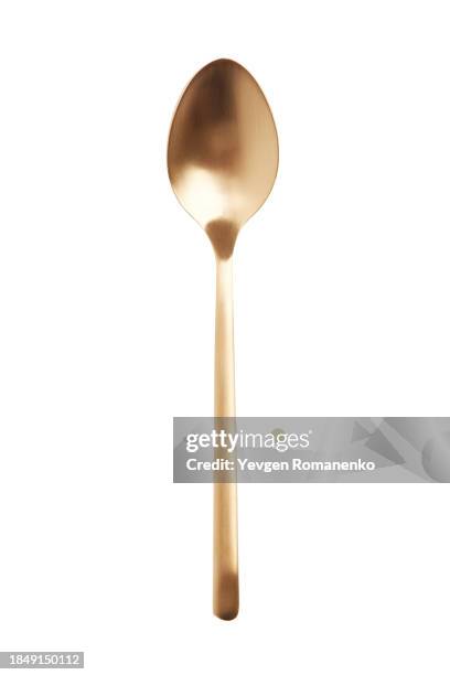 golden spoon isolated on white background - white spoon stock pictures, royalty-free photos & images