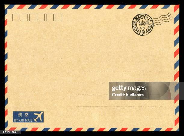 air mail envelope background - yellow envelope stock pictures, royalty-free photos & images