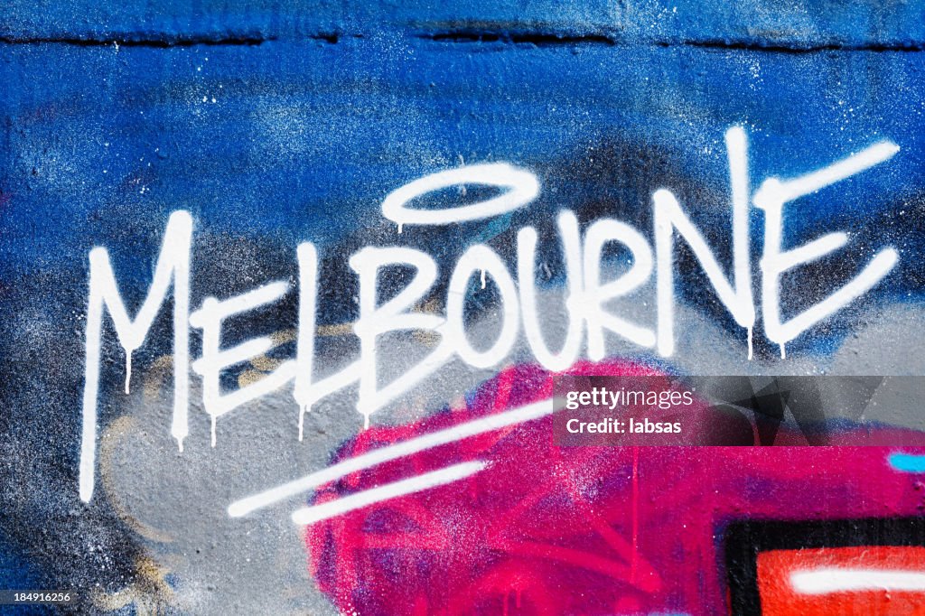 Melbourne painted illegally on public wall.