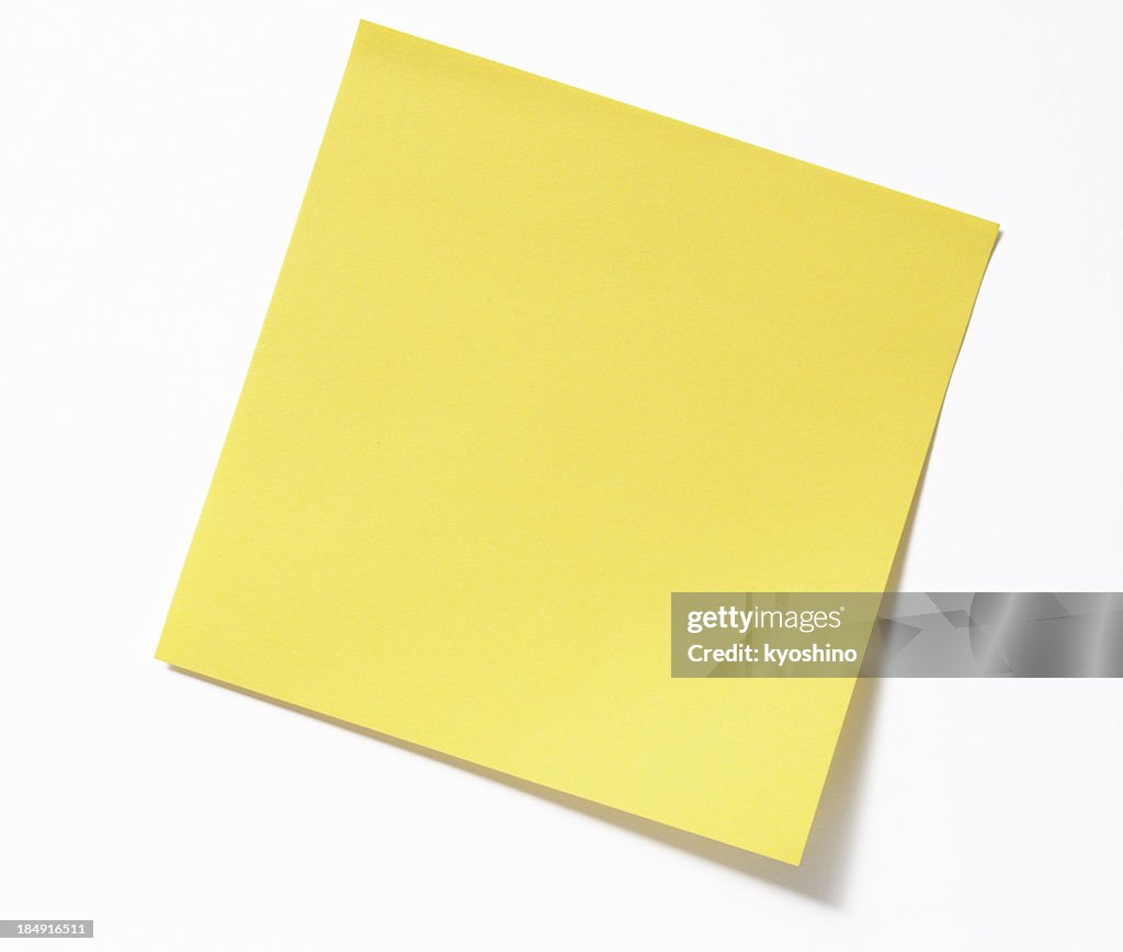 Isolado foto de em branco Amarela nota adesiva em fundo branco