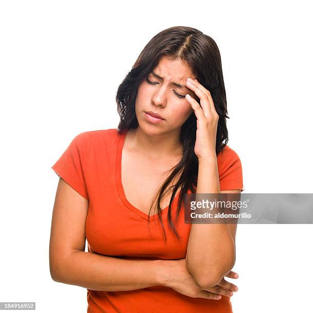 worried latin woman - annoyed face brunnette stock pictures, royalty-free photos & images