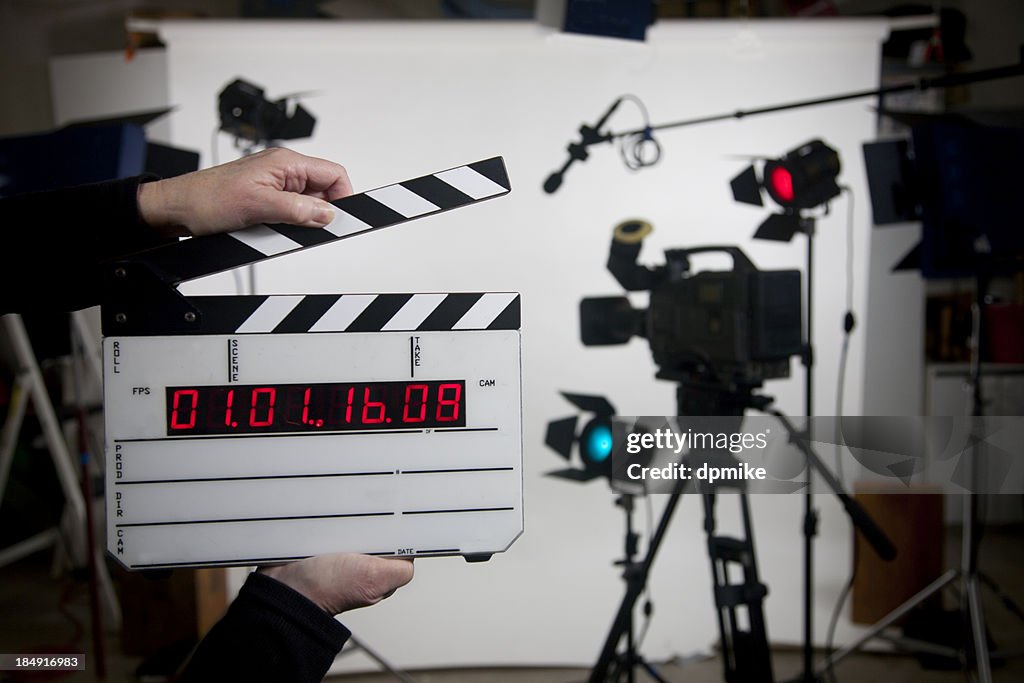 Blank time code movie slate on set