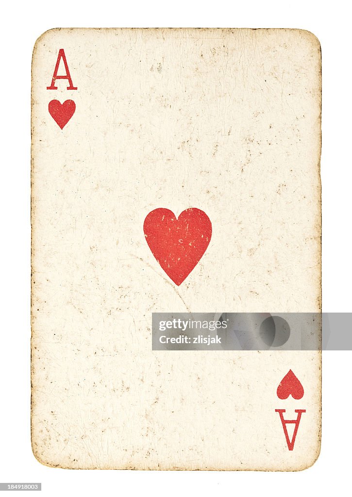 Old Ace of Hearts Isolated on White