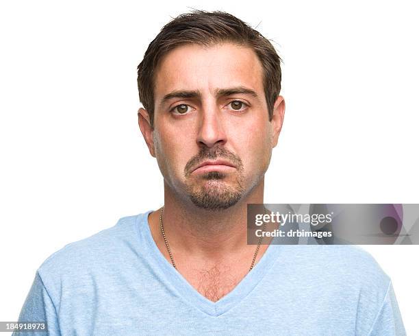 missmutig traurigen mannes - stirn runzeln stock-fotos und bilder