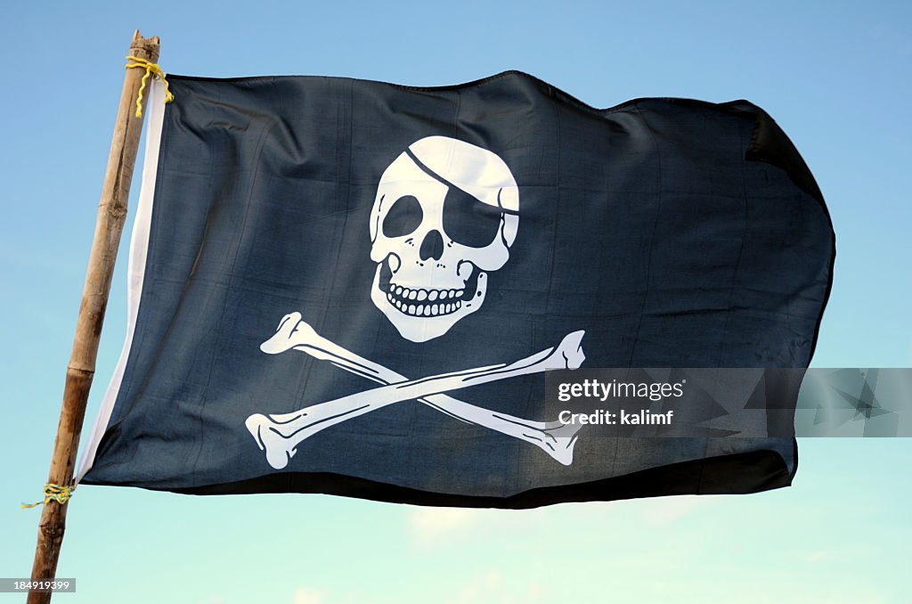 Close up of a pirate skull on a flag