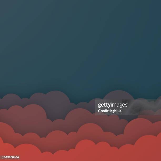 red sky with couds - paper cut background - trendy 3d design - red sunset clouds stock illustrations