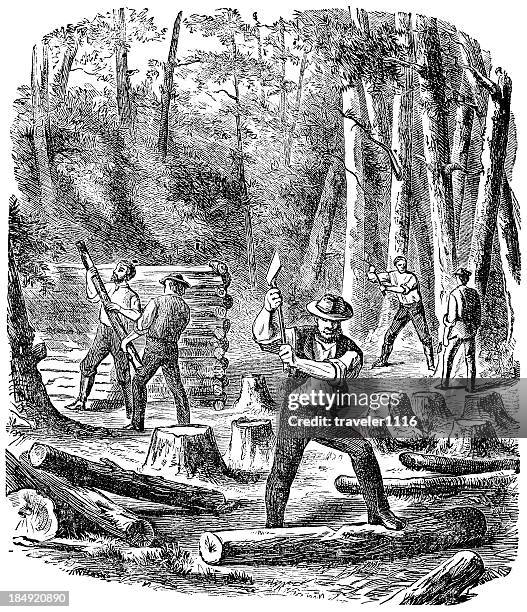 chopping wood - forestry industry stock illustrations