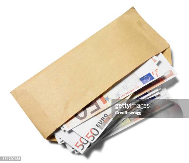 brown envelope full of euros - kuvert bildbanksfoton och bilder