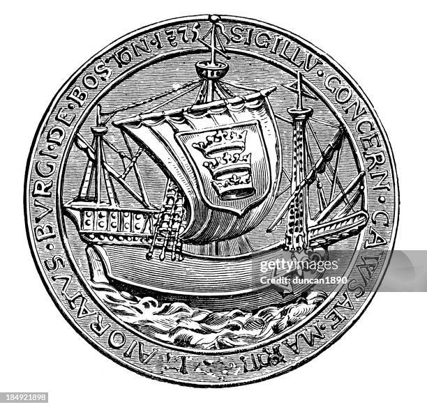 seal - the city of boston - massachusetts seal stock illustrations