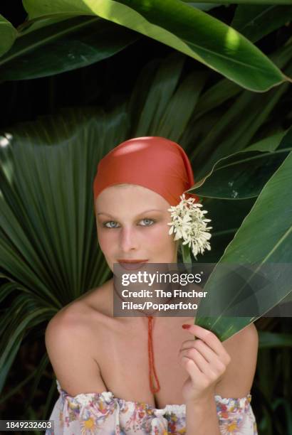 British model Jilly Johnson photographed in Barbados, circa 1976.