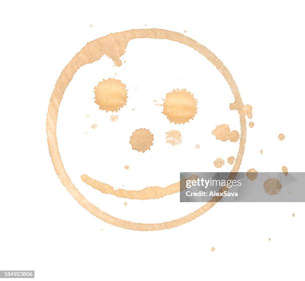 smiley coffee stain - coffee mark stock pictures, royalty-free photos & images
