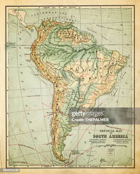 old map of south america - pacific ocean stock illustrations