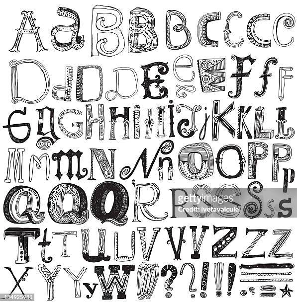 stockillustraties, clipart, cartoons en iconen met creative hand drawn alphabet isolated on white - pharrell williams of n e r d sighting in new york ctiy