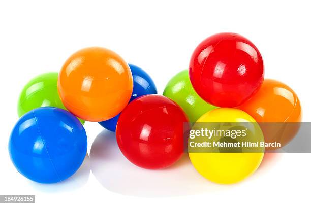 colorful toy balls - ball of wool stockfoto's en -beelden