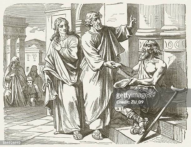 peter and john heal the lame (acts 3), published 1877 - st peter stock illustrations