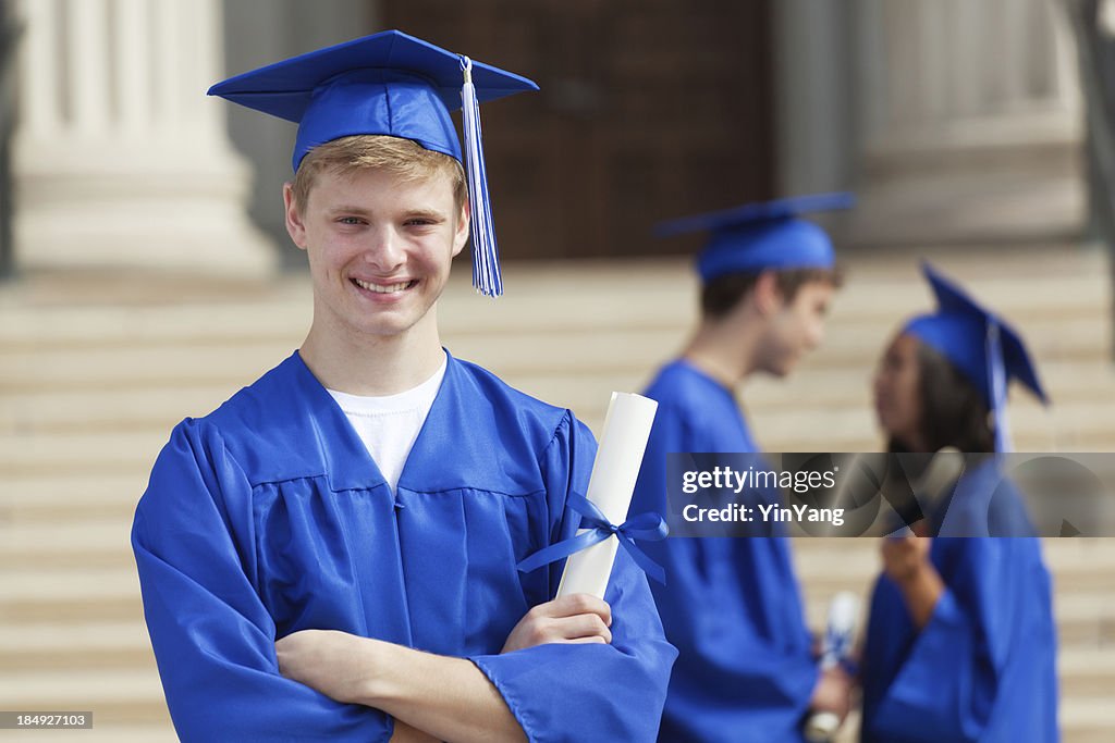 Happy Teenager Young Man Holding Diploma In High School Graduation High