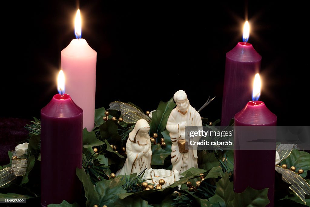 Religious: Christmas Advent Wreath with Nativity Scene 2