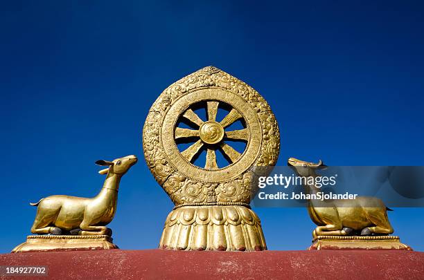 dharma wheel, jokhang temple, lhasa, tibet - dharma wheel stockfoto's en -beelden