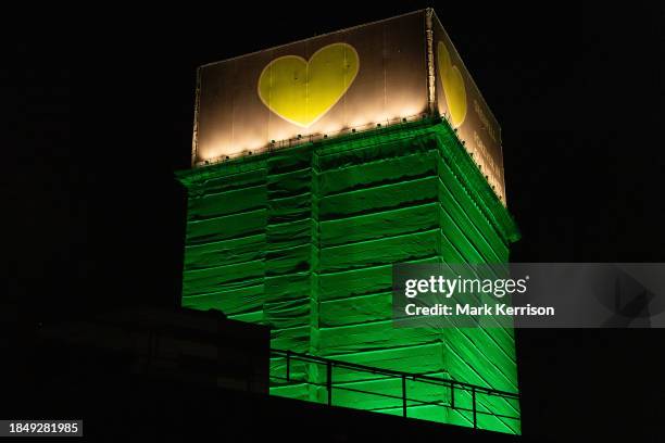 The Grenfell Tower is pictured during the Grenfell Silent Walk by members of the Grenfell community and supporters on 14th December 2023 in London,...