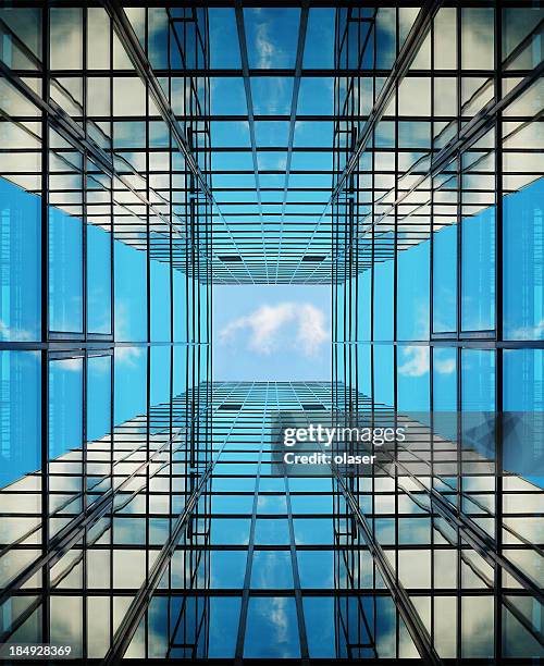 glass facade building seen from below, copy space - stockholm stock pictures, royalty-free photos & images