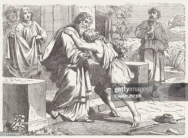 die prodigal sohn (luke, 15, 20 bis 21 - allegorie stock-grafiken, -clipart, -cartoons und -symbole