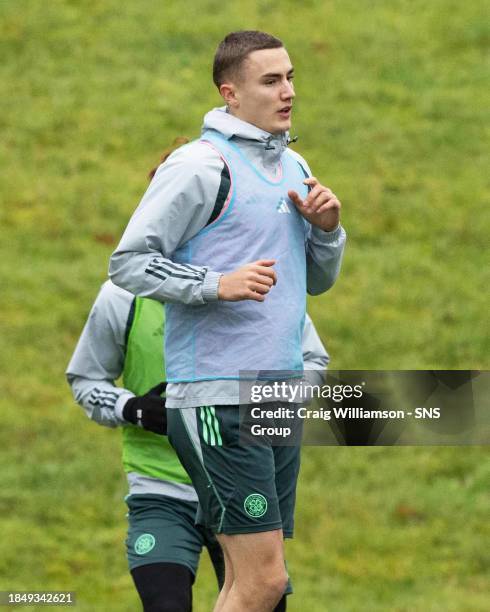 Gustaf Lagerbielke during a Celtic training session at Lennoxtown Training Centre, on December 15 in Glasgow, Scotland.