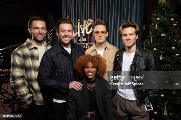 Harry Judd, Danny Jones, Tom Fletcher and Dougie Poynter from McFly announce Queen Kaltoum as the Rising Star by PizzaExpress & McFly during a...