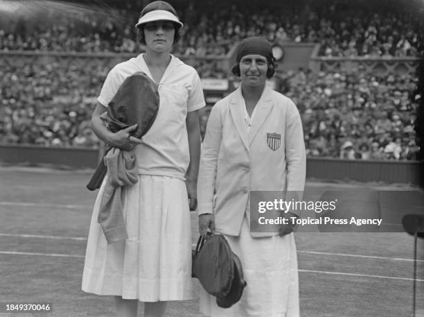 Tennis doubles partners, American tennis players Helen Wills and Hazel Hotchkiss Wightman at the Wimbledon Championships at the All England Lawn...