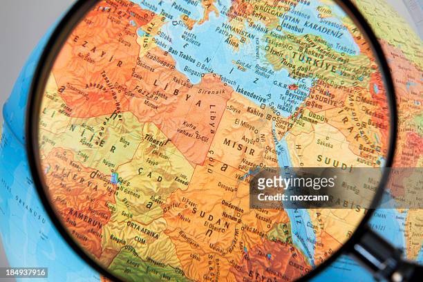 magnifying north africa and middle east - turkey middle east stock pictures, royalty-free photos & images